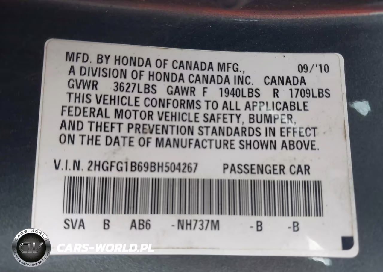 2011 Honda Civic Lx VIN:2HGFG1B69BH504267 - 9