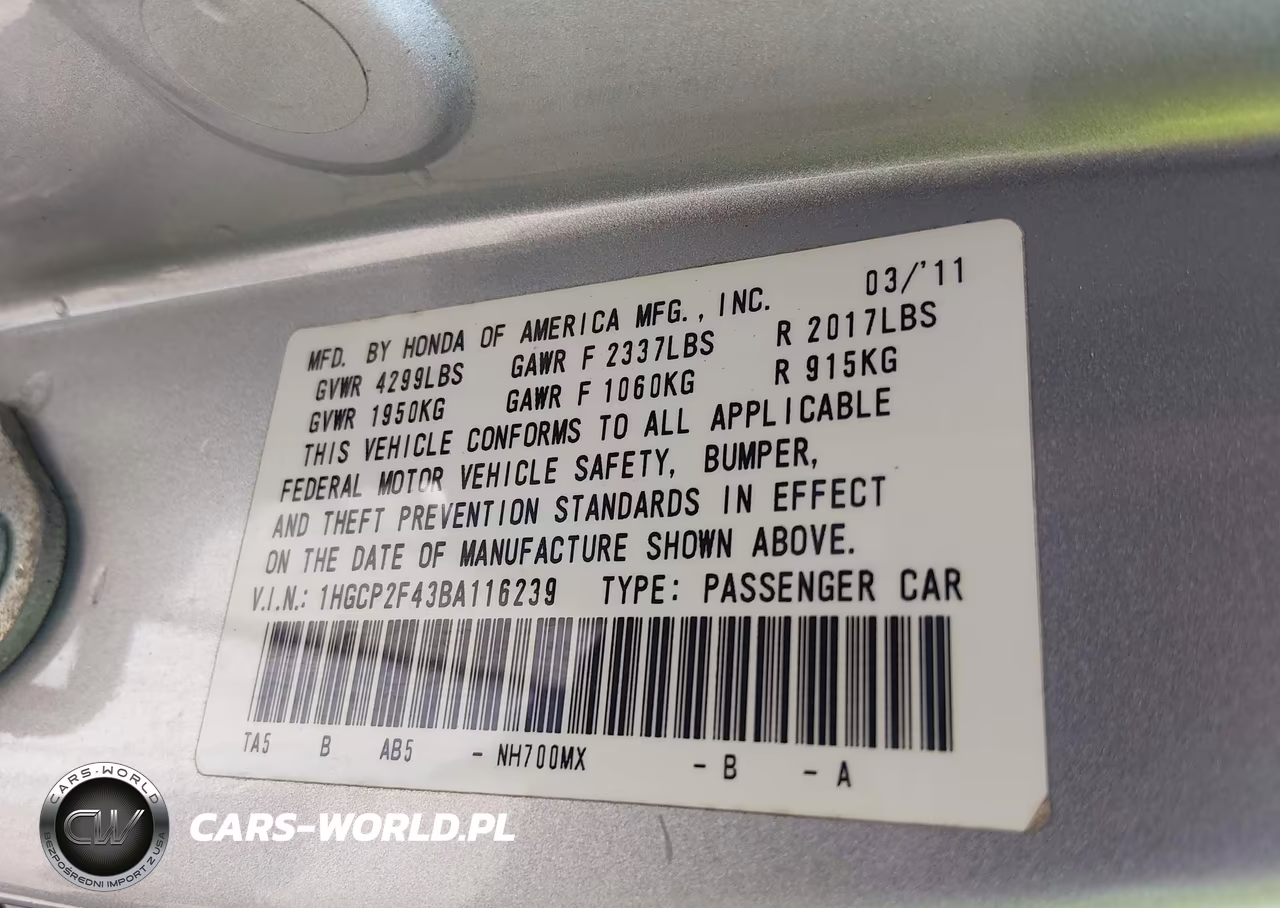2011 Honda Accord 2.4 Lx-P VIN:1HGCP2F43BA116239 - 9