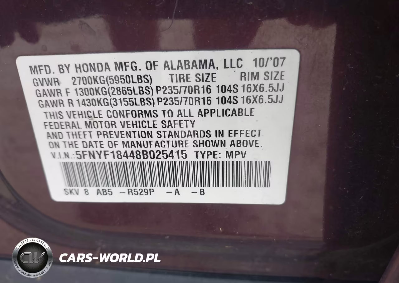 2008 Honda Pilot Ex VIN:5FNYF18448B025415 - 9