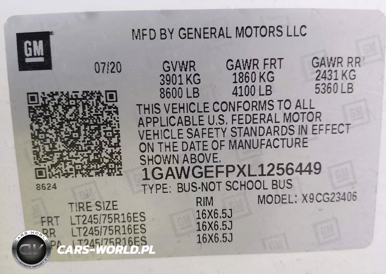2020 Chevrolet Express Passenger Rwd 2500 Regular Wheelbase Ls VIN:1GAWGEFPXL1256449 - 9