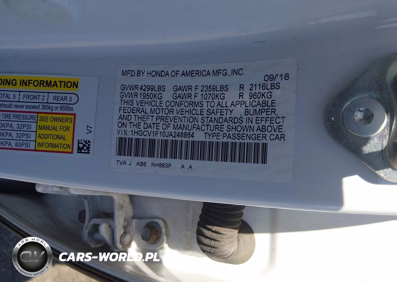 2018 Honda Accord Lx VIN:1HGCV1F10JA248864 - 9