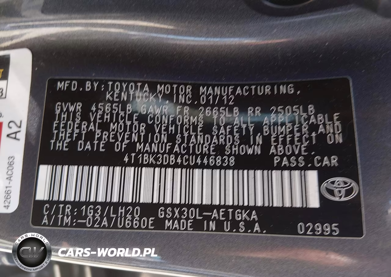 2012 Toyota Avalon VIN:4T1BK3DB4CU446838 - 9