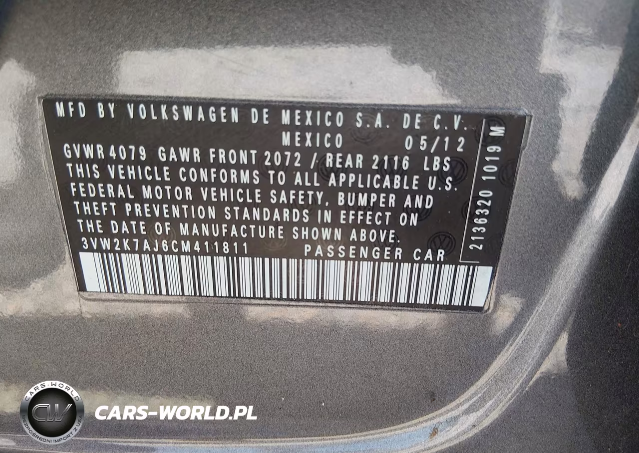 2012 Volkswagen Jetta 2.0L S VIN:3VW2K7AJ6CM411811 - 9