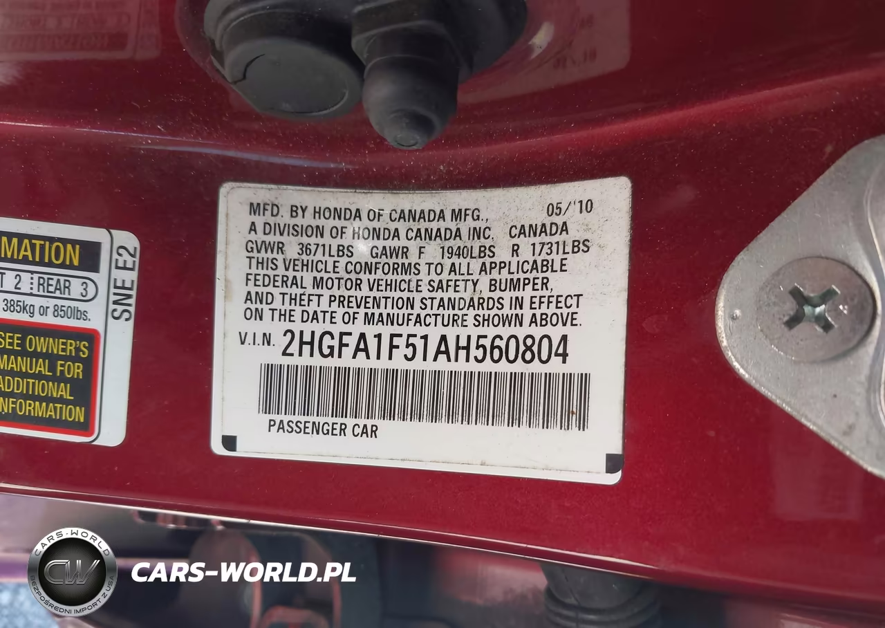 2010 Honda Civic Lx VIN:2HGFA1F51AH560804 - 9