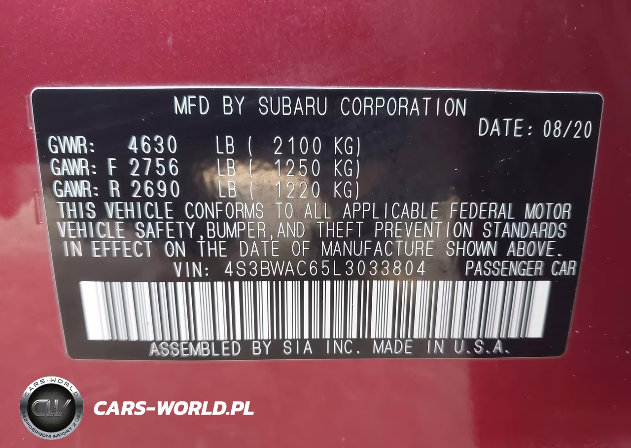 2020 Subaru Legacy Premium VIN:4S3BWAC65L3033804 - 9