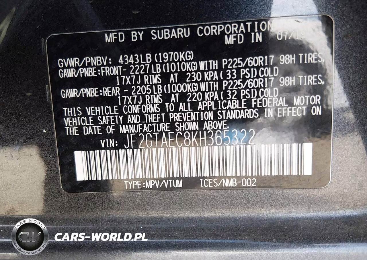 2019 Subaru Crosstrek 2.0I Premium VIN:JF2GTAEC8KH365322 - 9