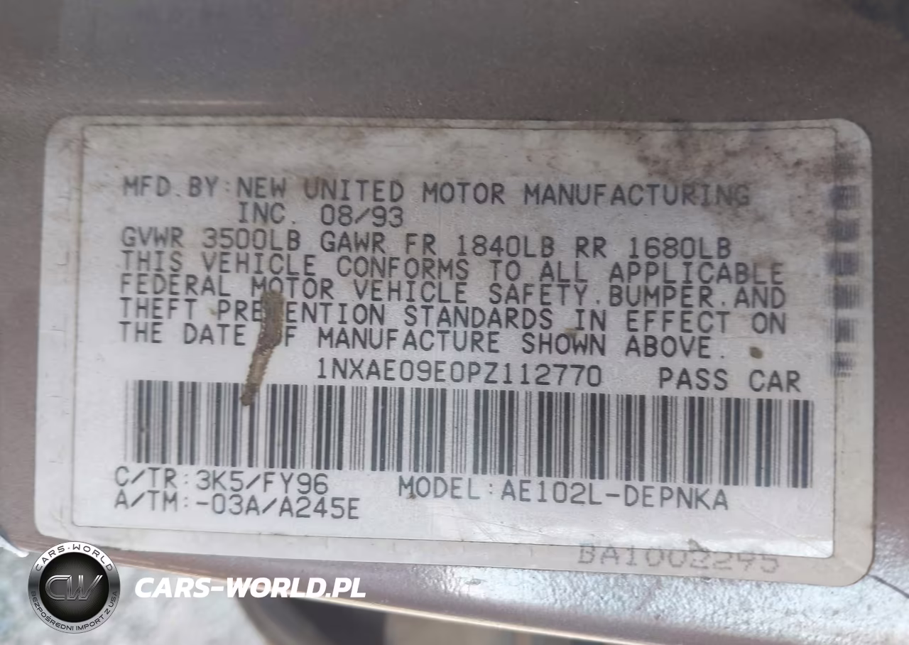 1993 Toyota Corolla Le-Dx VIN:1NXAE09E0PZ112770 - 9