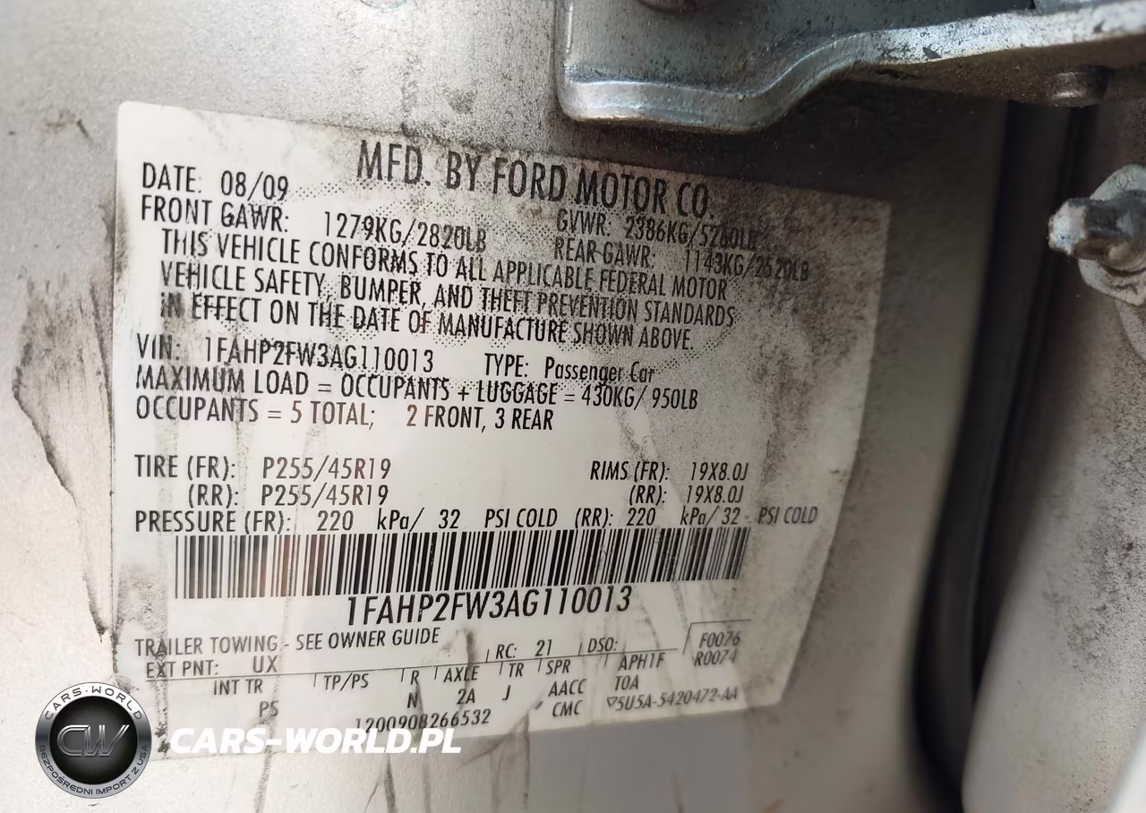2010 Ford Taurus Limited VIN:1FAHP2FW3AG110013 - 9