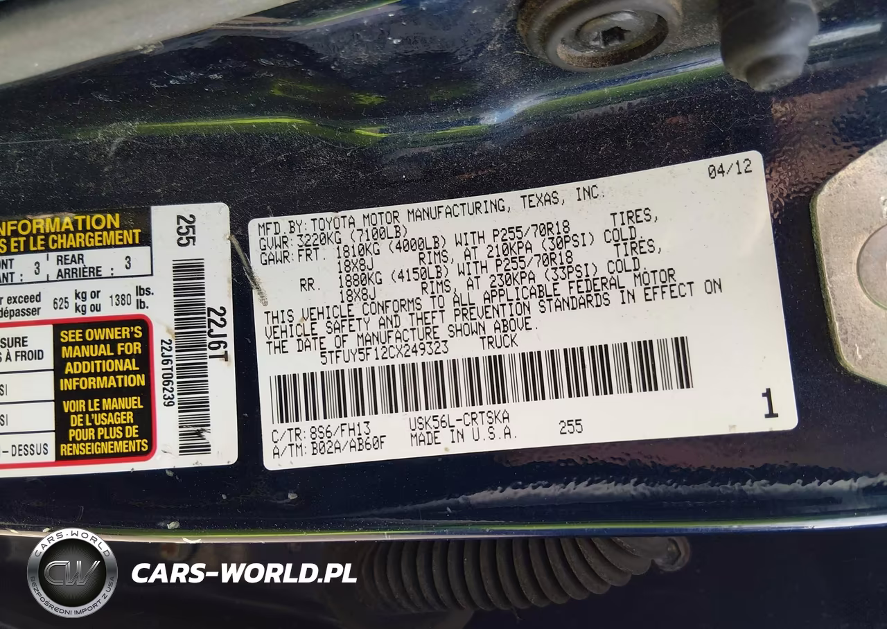 2012 Toyota Tundra Grade 5.7L V8 VIN:5TFUY5F12CX249323 - 9