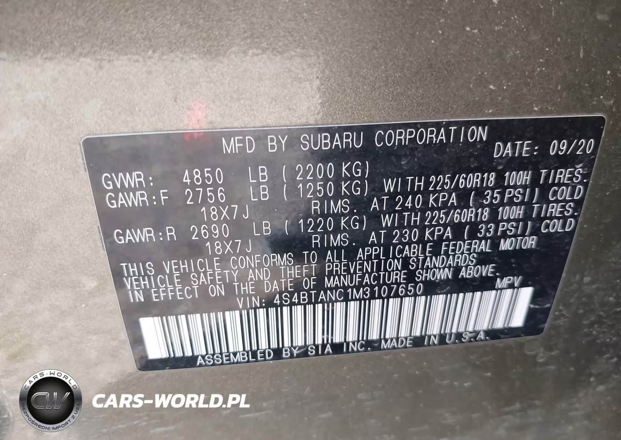2021 Subaru Outback Limited VIN:4S4BTANC1M3107650 - 9