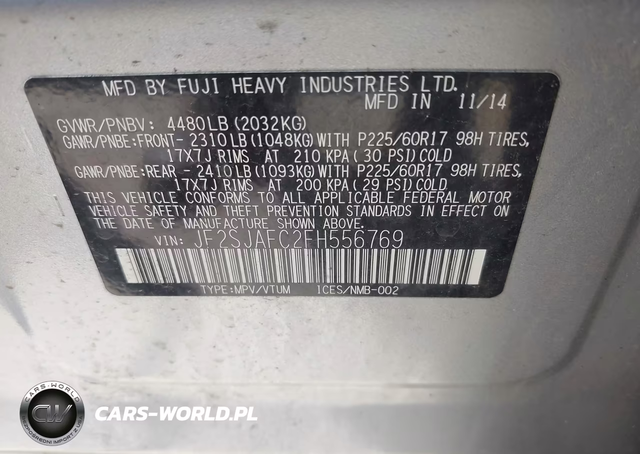 2015 Subaru Forester 2.5I Premium VIN:JF2SJAFC2FH556769 - 9