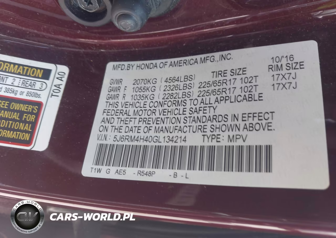 2016 Honda Cr-V Se VIN:5J6RM4H40GL134214 - 9