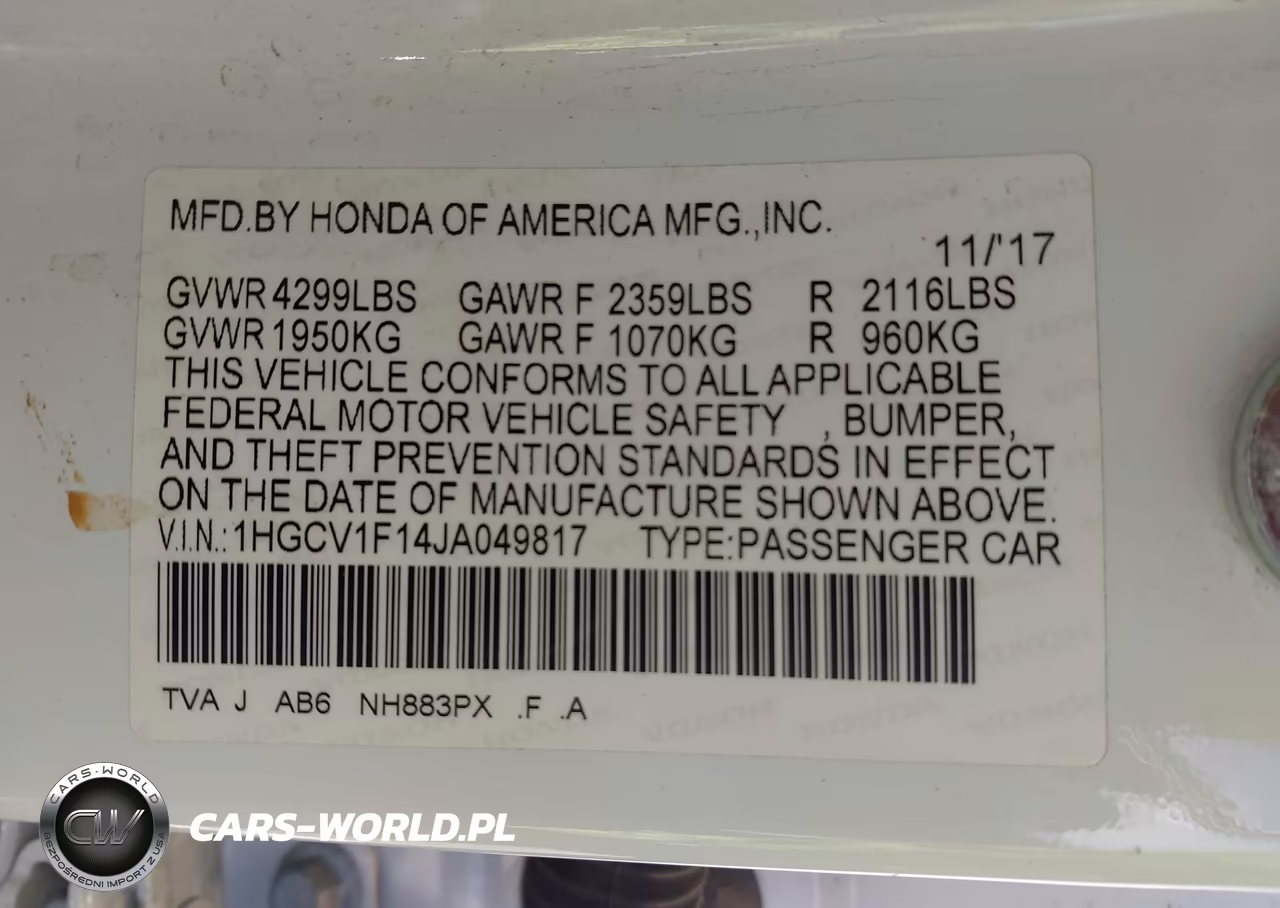 2018 Honda Accord Lx VIN:1HGCV1F14JA049817 - 9