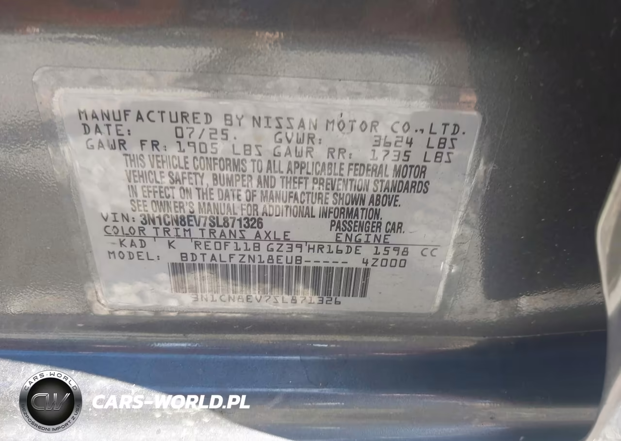 2025 Nissan Versa 1.6 Sv VIN:3N1CN8EV7SL871326 - 9