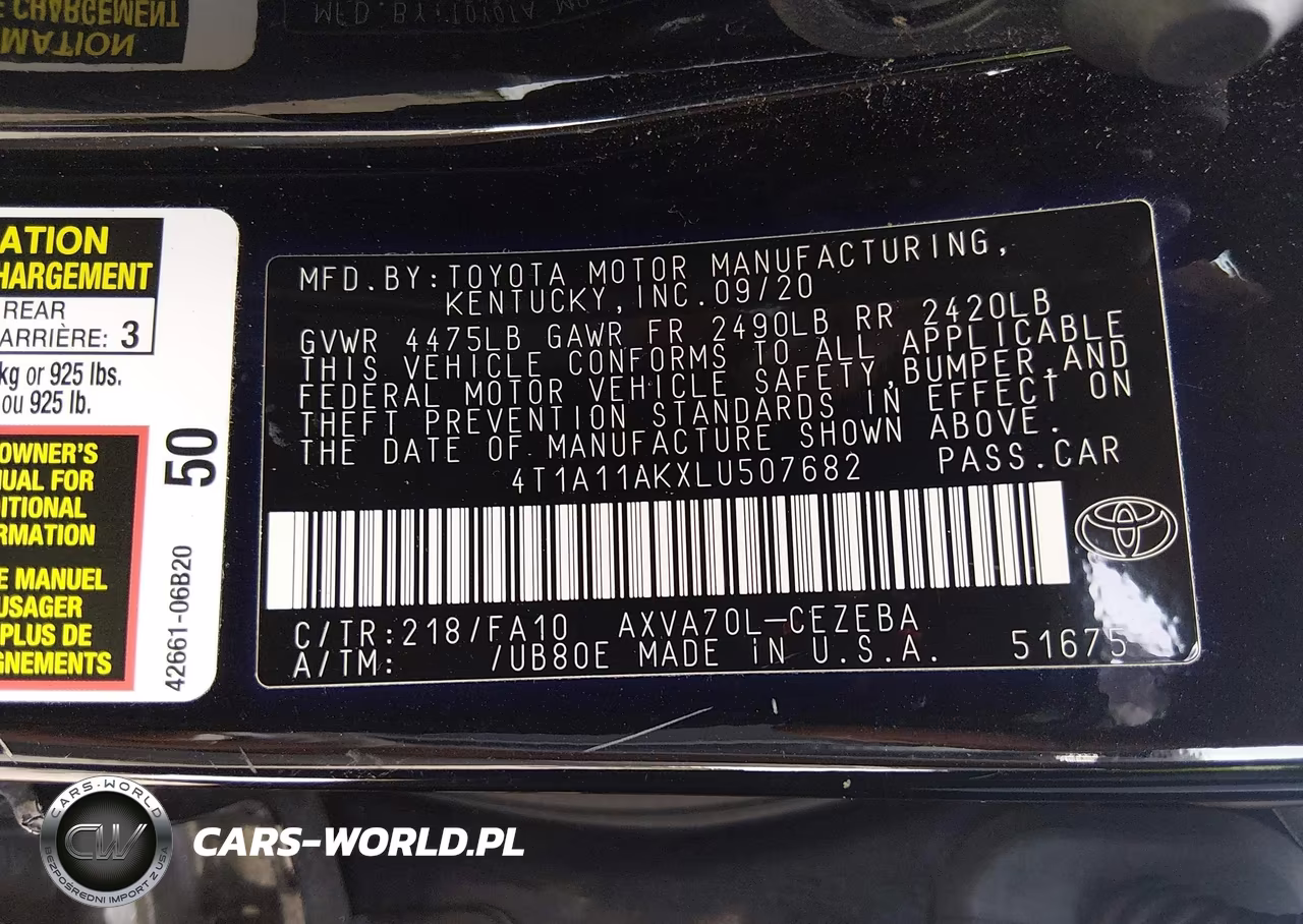 2020 Toyota Camry L VIN:4T1A11AKXLU507682 - 9