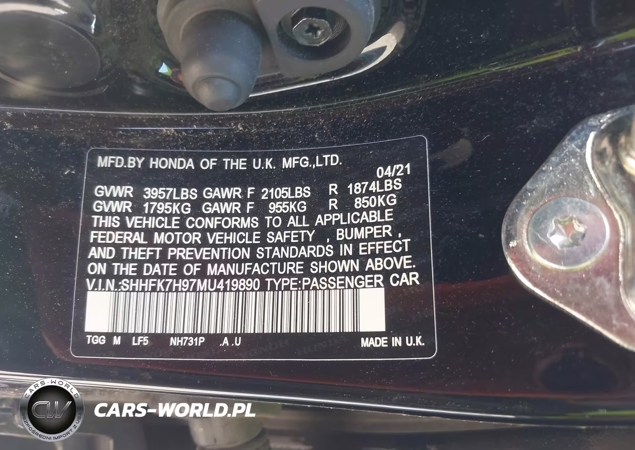 2021 Honda Civic Sport Touring VIN:SHHFK7H97MU419890 - 9