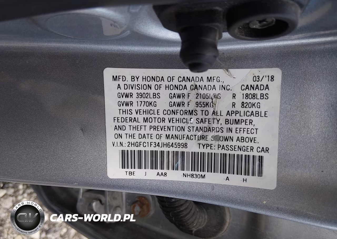 2018 Honda Civic Ex-T VIN:2HGFC1F34JH645998 - 9