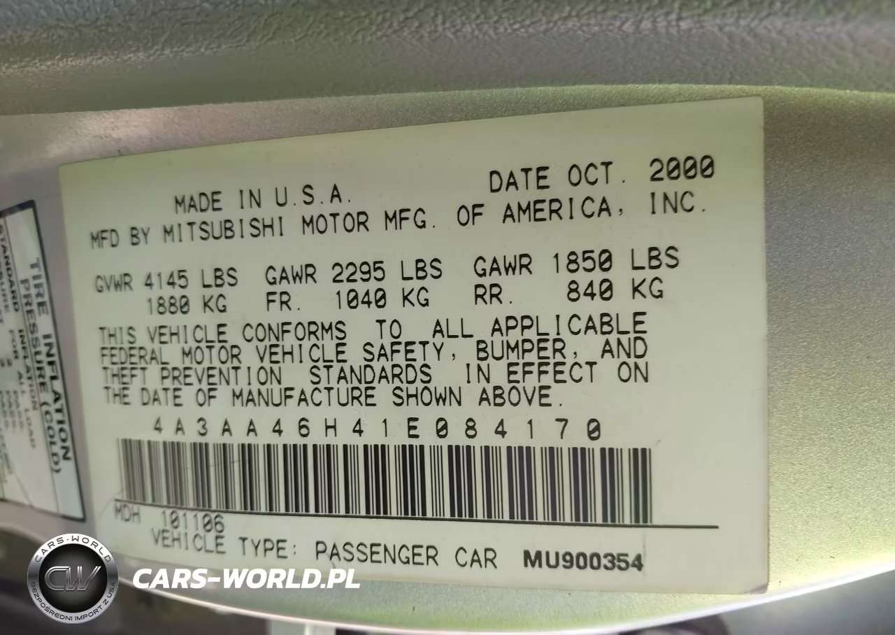 2001 Mitsubishi Galant Es V6-Gtz VIN:4A3AA46H41E084170 - 9