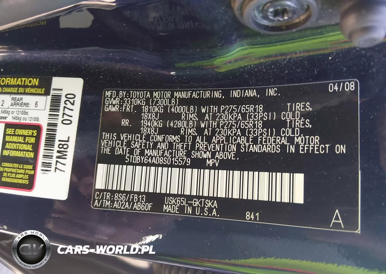 2008 Toyota Sequoia Sr5 5.7L V8 VIN:5TDBY64A08S015579 - 9