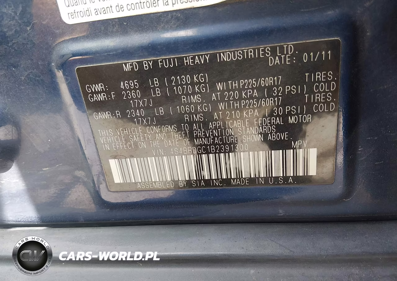 2011 Subaru Outback 3.6R Premium VIN:4S4BRDGC1B2391300 - 9