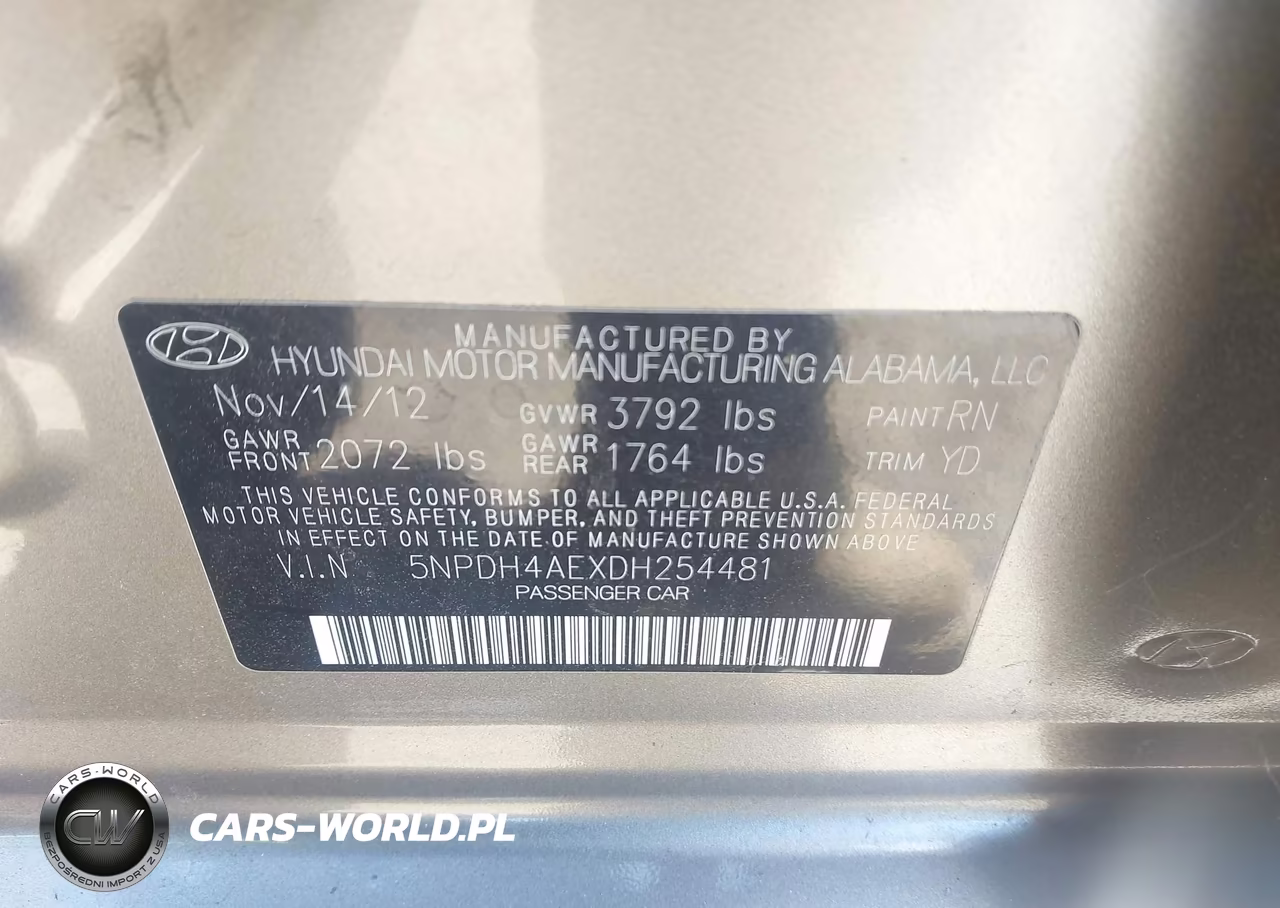 2013 Hyundai Elantra Gls VIN:5NPDH4AEXDH254481 - 9