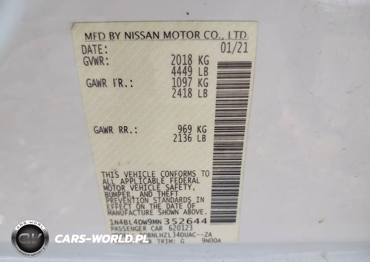 2021 Nissan Altima Sv Intelligent Awd VIN:1N4BL4DW9MN352644 - 9