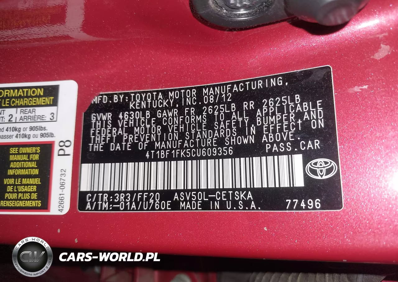 2012 Toyota Camry Se Limited Edition VIN:4T1BF1FK5CU609356 - 9