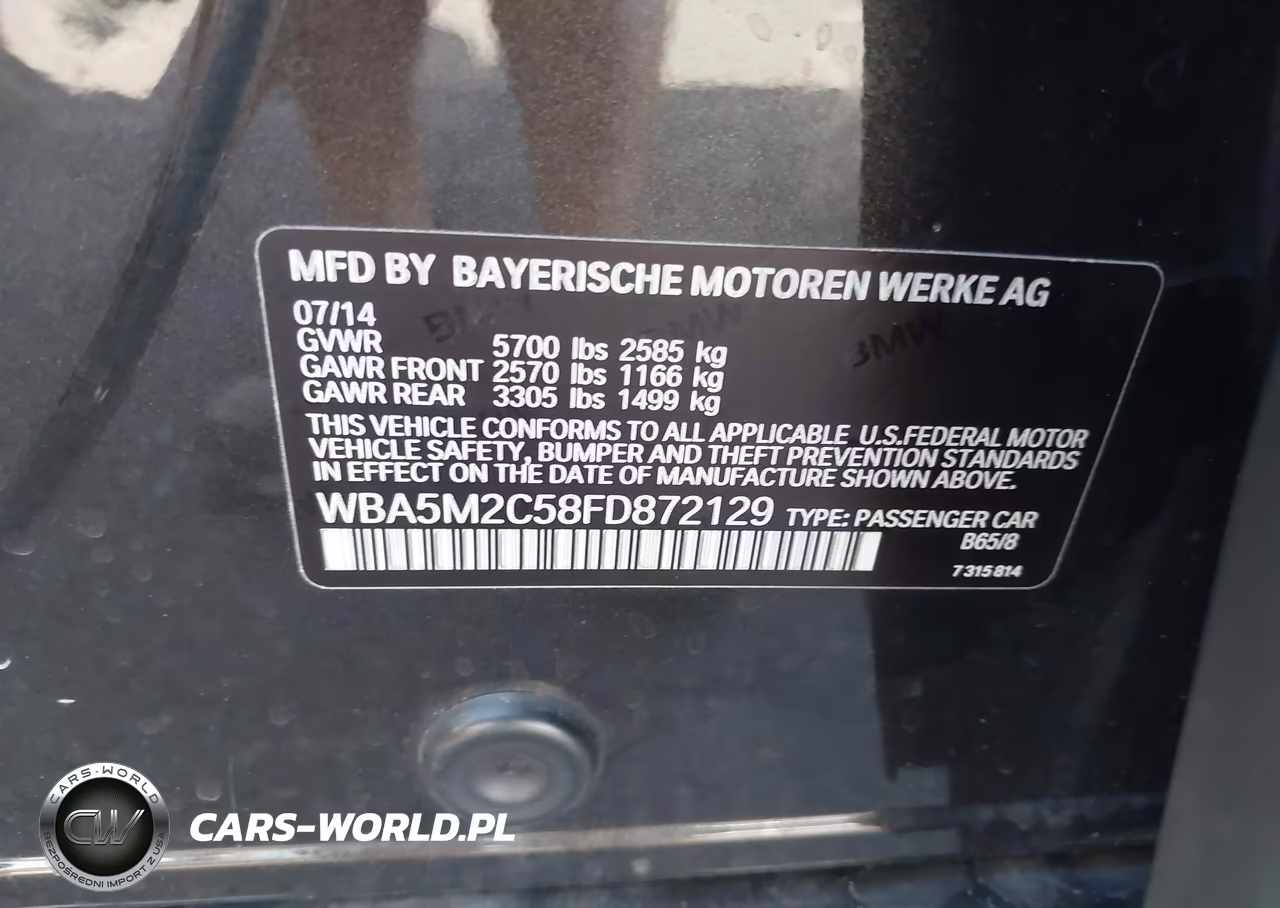 2015 BMW 535I Gran Turismo VIN:WBA5M2C58FD872129 - 9