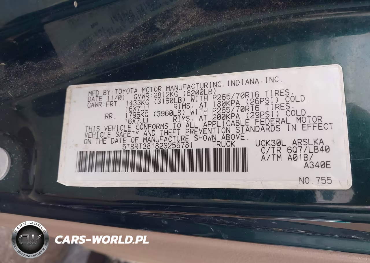 2002 Toyota Tundra Ltd V8 VIN:5TBRT38182S256781 - 9