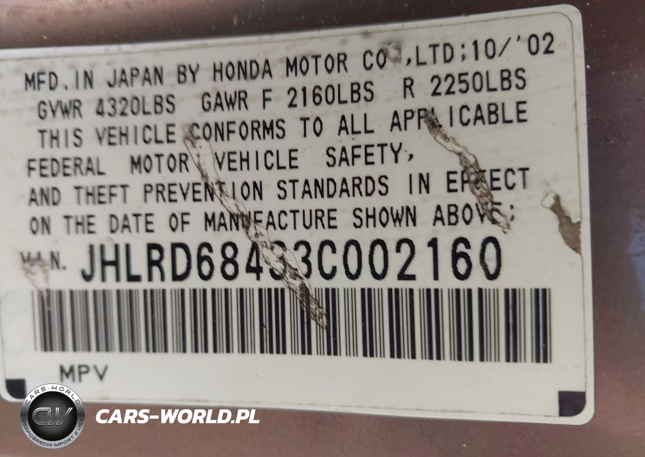 2003 Honda Cr-V Lx VIN:JHLRD68433C002160 - 9
