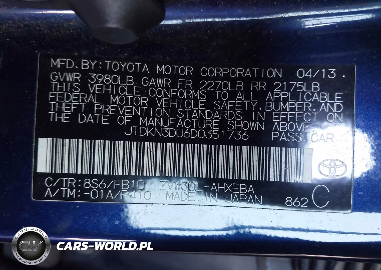 2013 Toyota Prius Two VIN:JTDKN3DU6D0351736 - 9