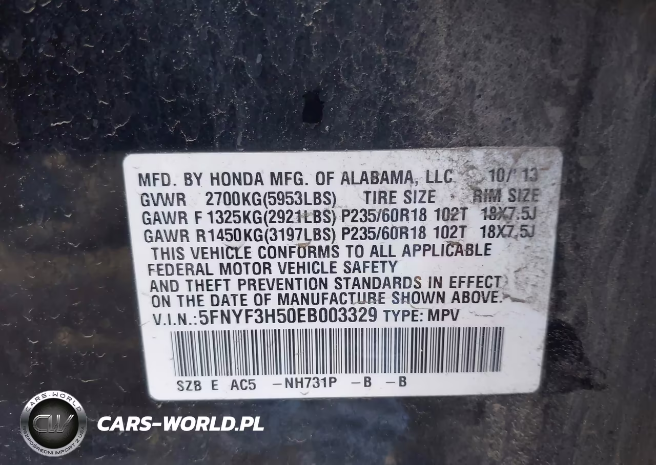 2014 Honda Pilot Ex-L VIN:5FNYF3H50EB003329 - 9