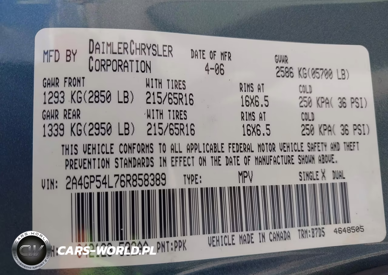 2006 Chrysler Town & Country Touring VIN:2A4GP54L76R858389 - 9
