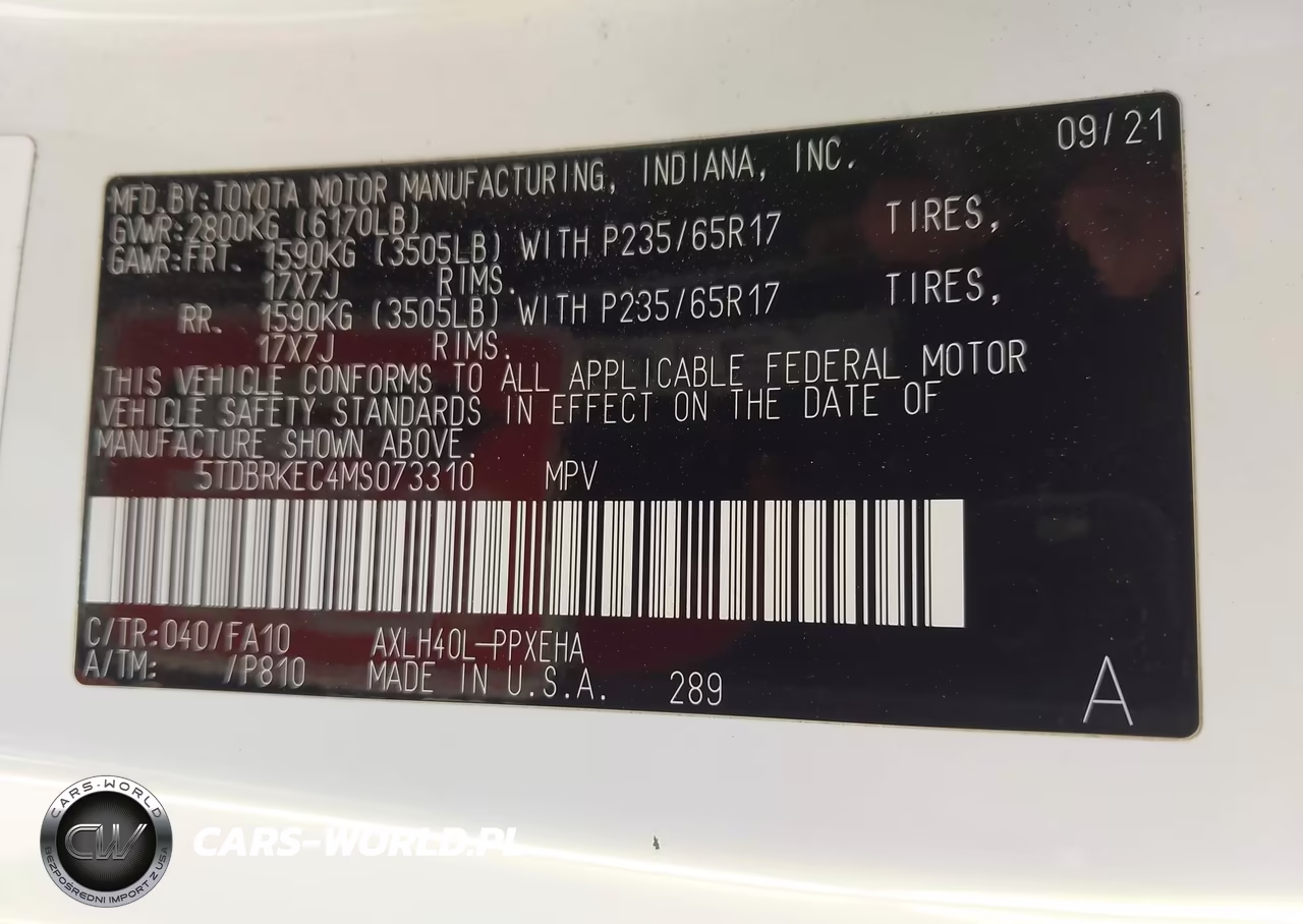 2021 Toyota Sienna Le VIN:5TDBRKEC4MS073310 - 9