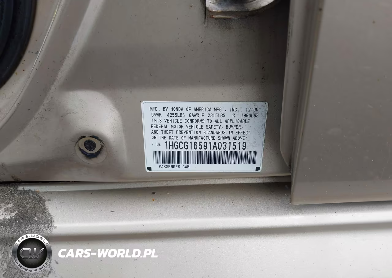 2001 Honda Accord 3.0 Ex VIN:1HGCG16591A031519 - 9