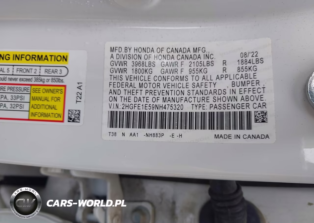 2022 Honda Civic Si Sedan VIN:2HGFE1E59NH475320 - 9