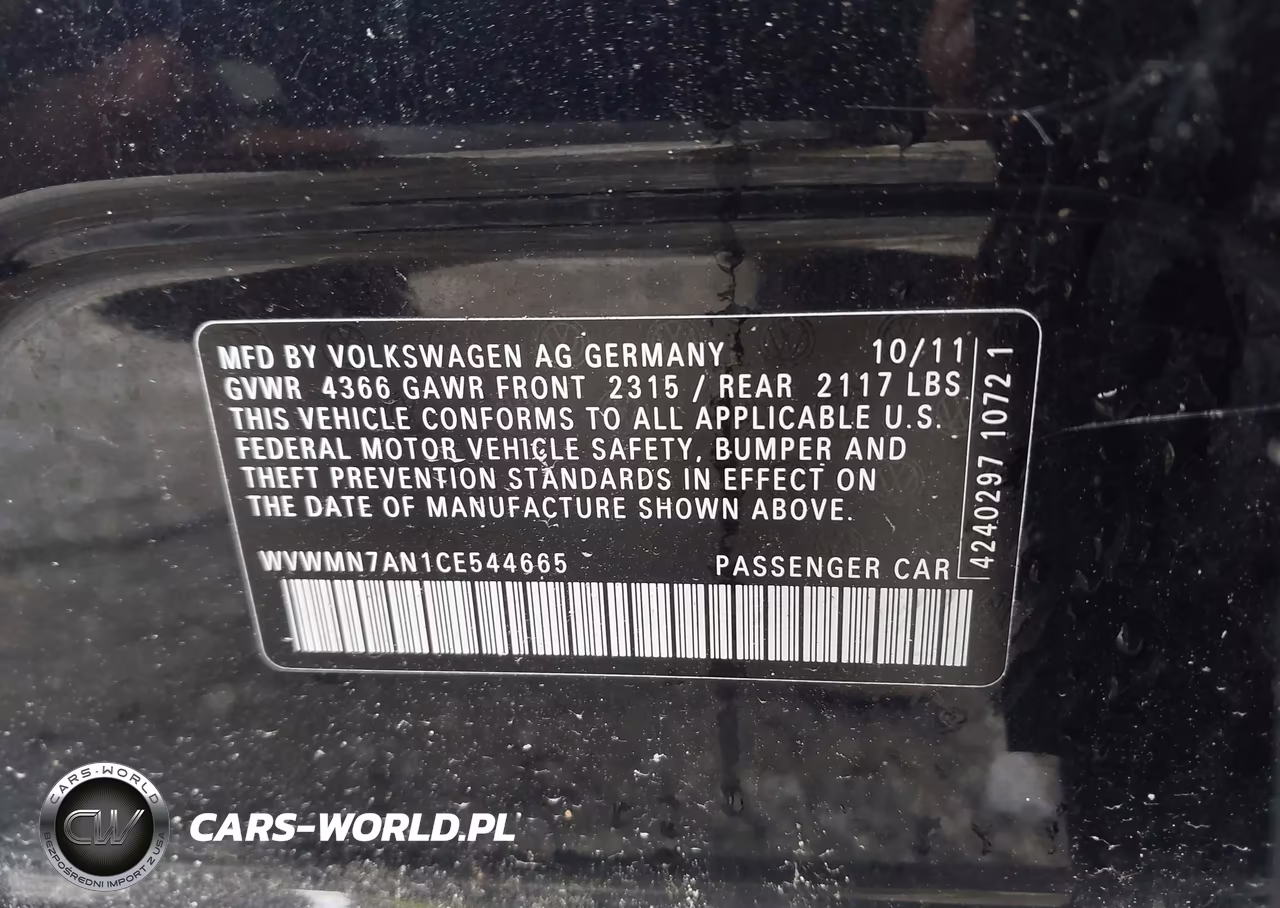 2012 Volkswagen Cc Sport VIN:WVWMN7AN1CE544665 - 9