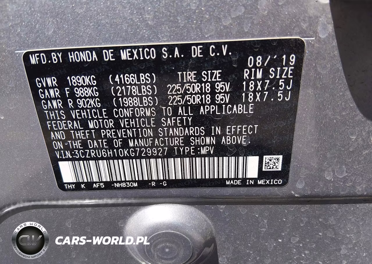 2019 Honda Hr-V Sport VIN:3CZRU6H10KG729927 - 9