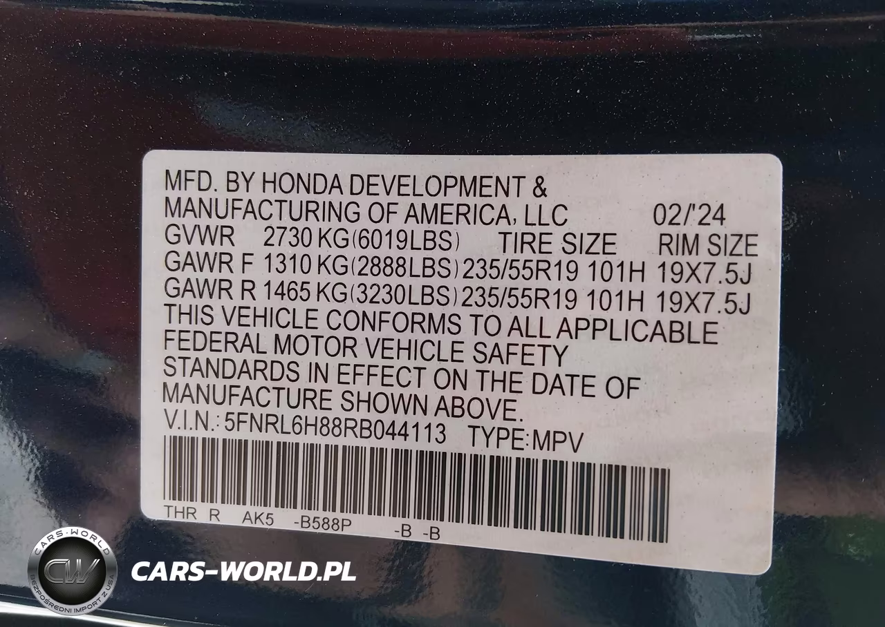 2024 Honda Odyssey Touring VIN:5FNRL6H88RB044113 - 9