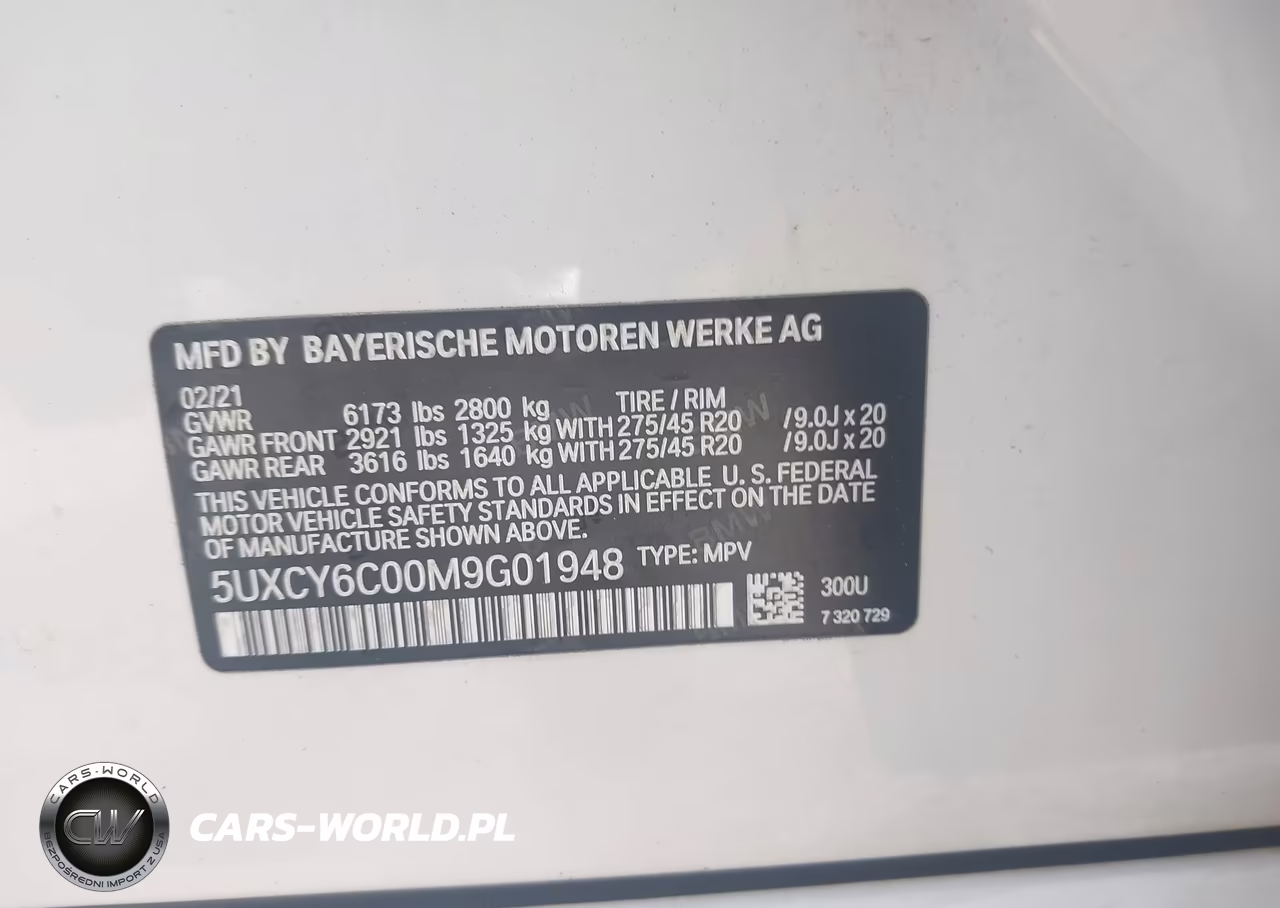 2021 BMW X6 xDrive40I VIN:5UXCY6C00M9G01948 - 9