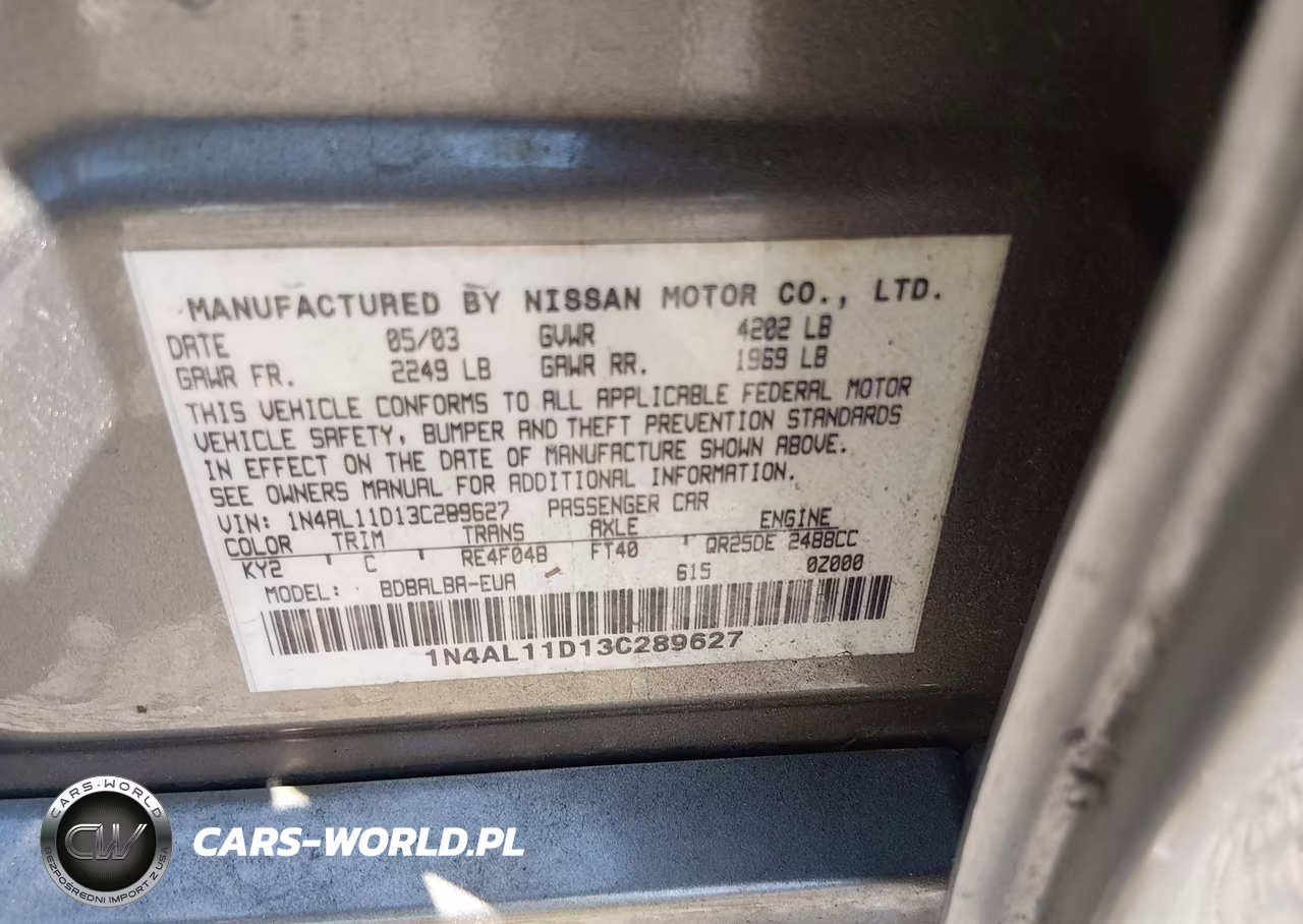 2003 Nissan Altima 2.5 S VIN:1N4AL11D13C289627 - 9
