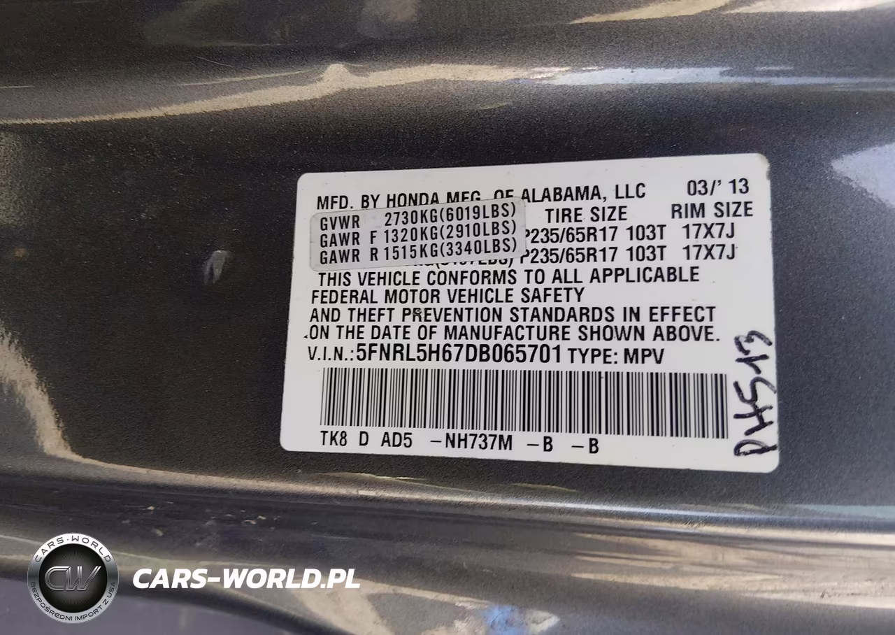 2013 Honda Odyssey Ex-L VIN:5FNRL5H67DB065701 - 9