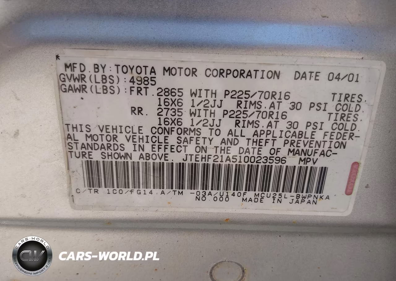 2001 Toyota Highlander V6 VIN:JTEHF21A510023596 - 9