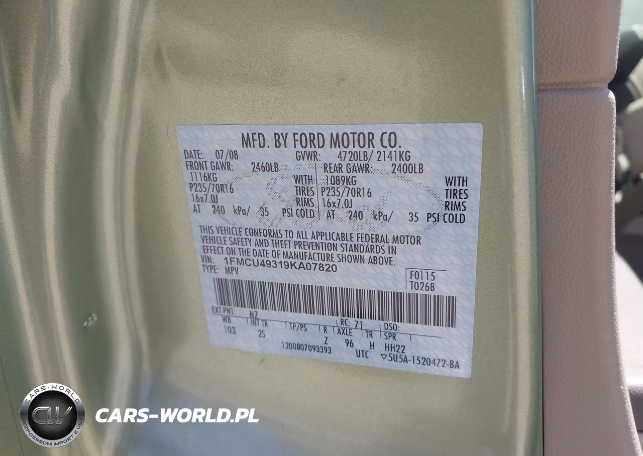 2009 Ford Escape Hybrid Limited VIN:1FMCU49319KA07820 - 9