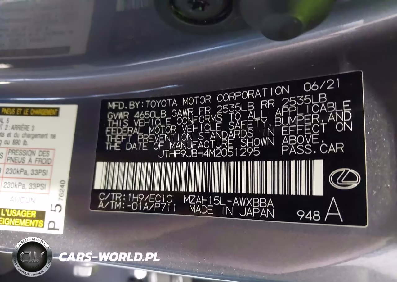 2021 Lexus Ux 250H VIN:JTHP9JBH4M2051295 - 9
