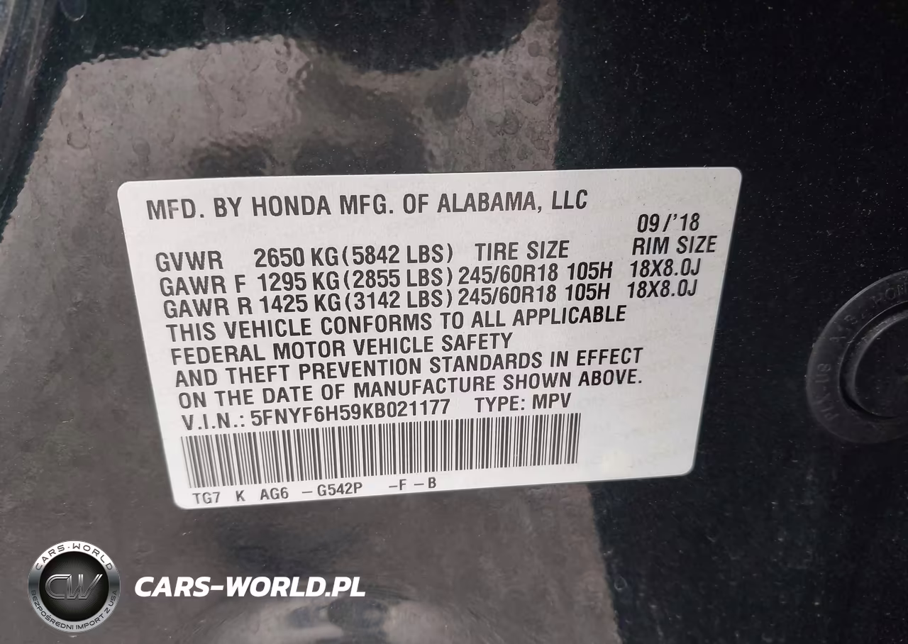 2019 Honda Pilot Ex-L VIN:5FNYF6H59KB021177 - 9