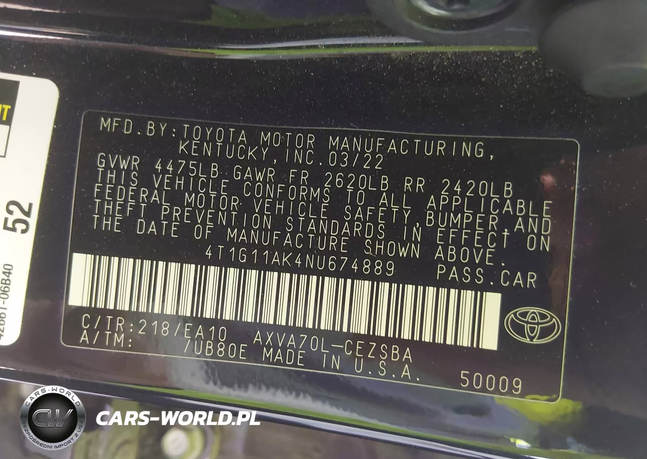 2022 Toyota Camry Se VIN:4T1G11AK4NU674889 - 9