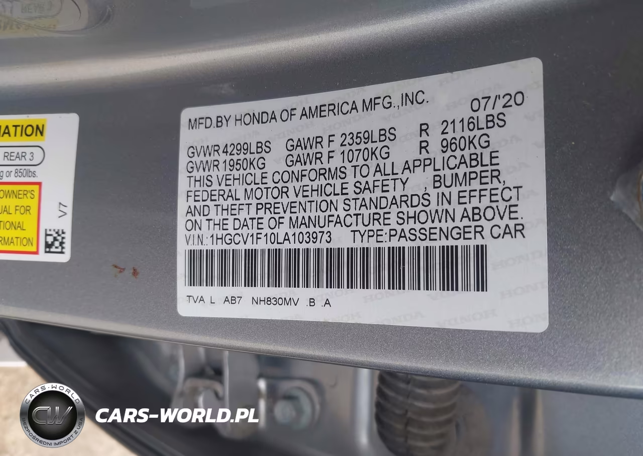 2020 Honda Accord Lx VIN:1HGCV1F10LA103973 - 9