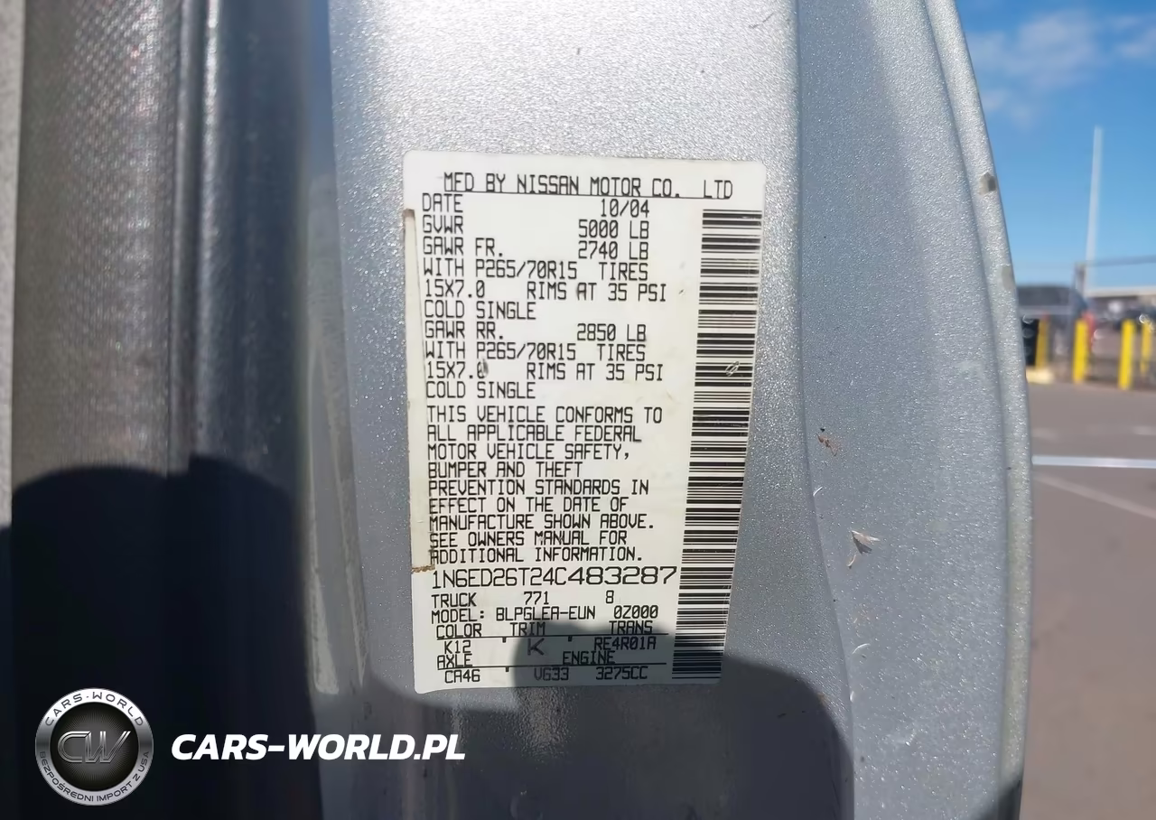2004 Nissan Frontier Desert Runner Xe-V6 VIN:1N6ED26T24C483287 - 9