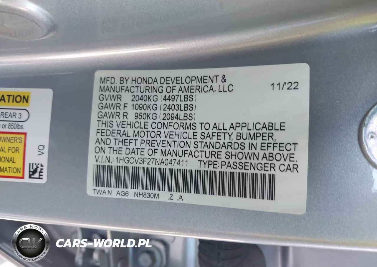 2022 Honda Accord Hybrid Sport VIN:1HGCV3F27NA047411 - 9